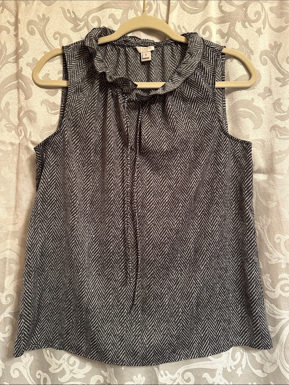 J. Crew Black and White Herringbone Ruffle-Neck Sleeveless Camisole
